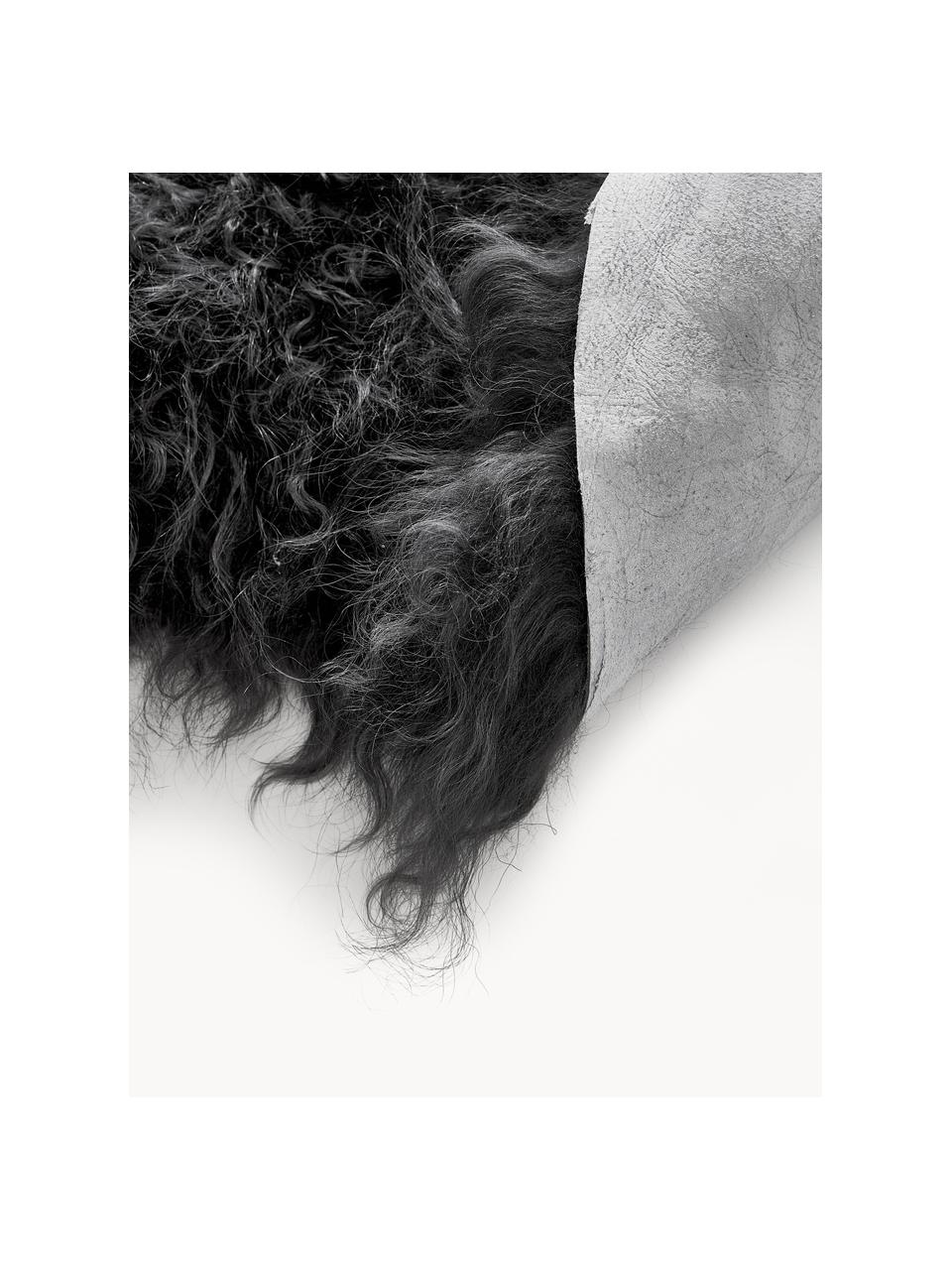 Tappeto in pelle di agnello a pelo lungo Ella, Retro: 100% pelle, Antracite, Larg. 50 x Lung. 160 cm