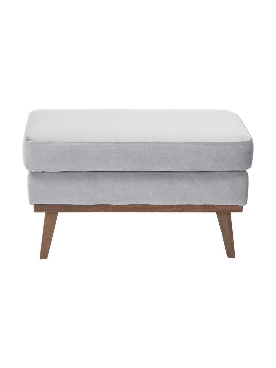 Sofa-Hocker Alva aus Samt in Grau mit Buchenholz-Füssen, Bezug: Samt (Hochwertiger Polyes, Gestell: Massives Kiefernholz, Grau, 74 x 30 cm