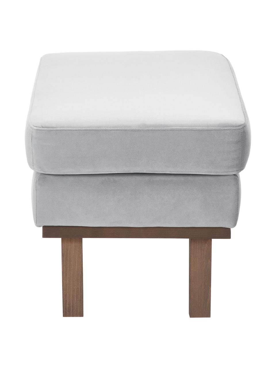 Sofa-Hocker Alva aus Samt in Grau mit Buchenholz-Füssen, Bezug: Samt (Hochwertiger Polyes, Gestell: Massives Kiefernholz, Grau, 74 x 30 cm