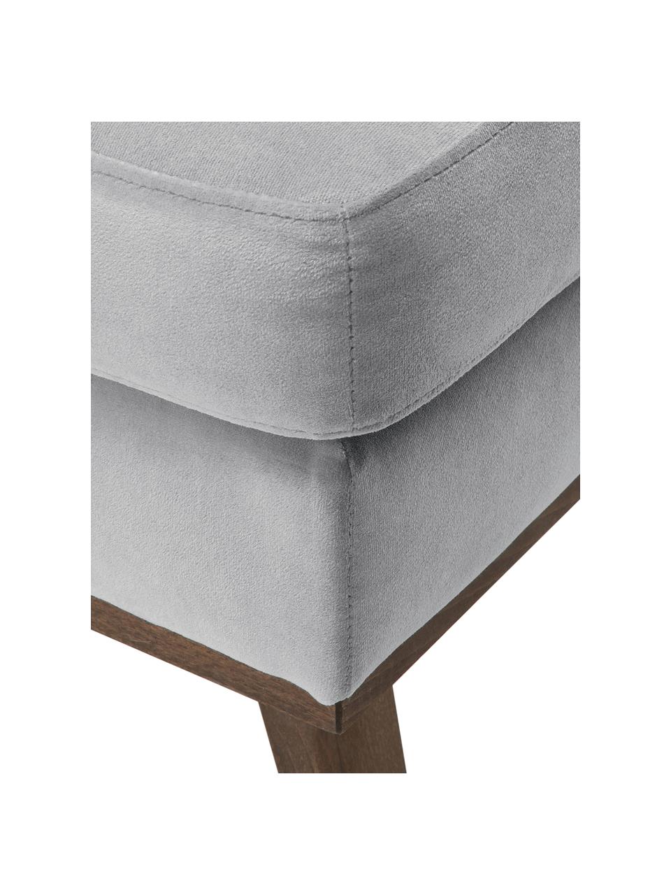 Sofa-Hocker Alva aus Samt in Grau mit Buchenholz-Füßen, Bezug: Samt (Hochwertiger Polyes, Gestell: Massives Kiefernholz, Füße: Massives Buchenholz, gebe, Samt Grau, 74 x 30 cm