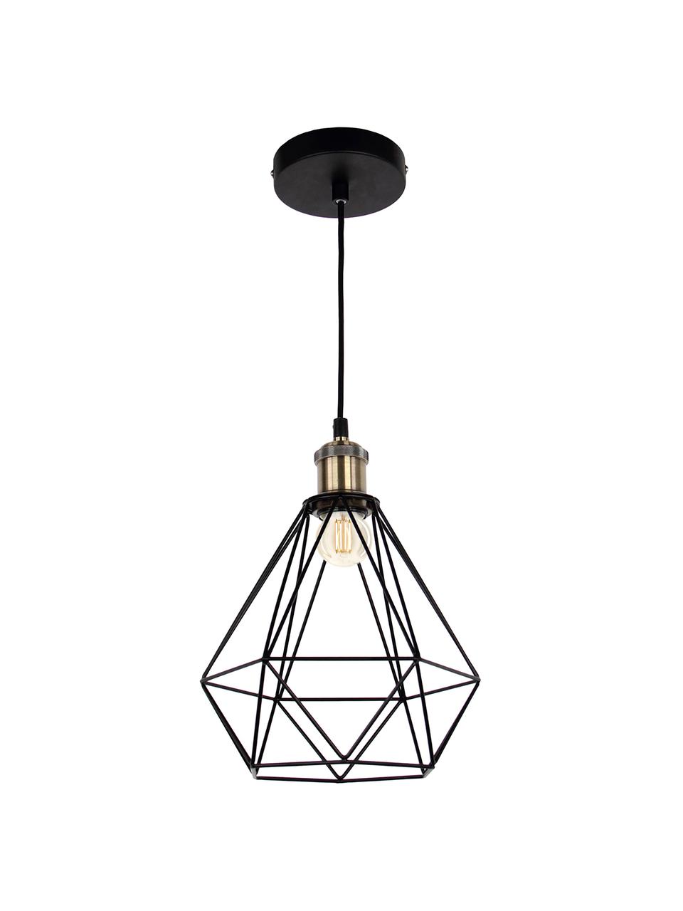 Lampada a sospensione piccola Agnes, Paralume: metallo, Decorazione: alluminio, Baldacchino: metallo, Nero, ottonato, Ø 21 x Alt. 22 cm