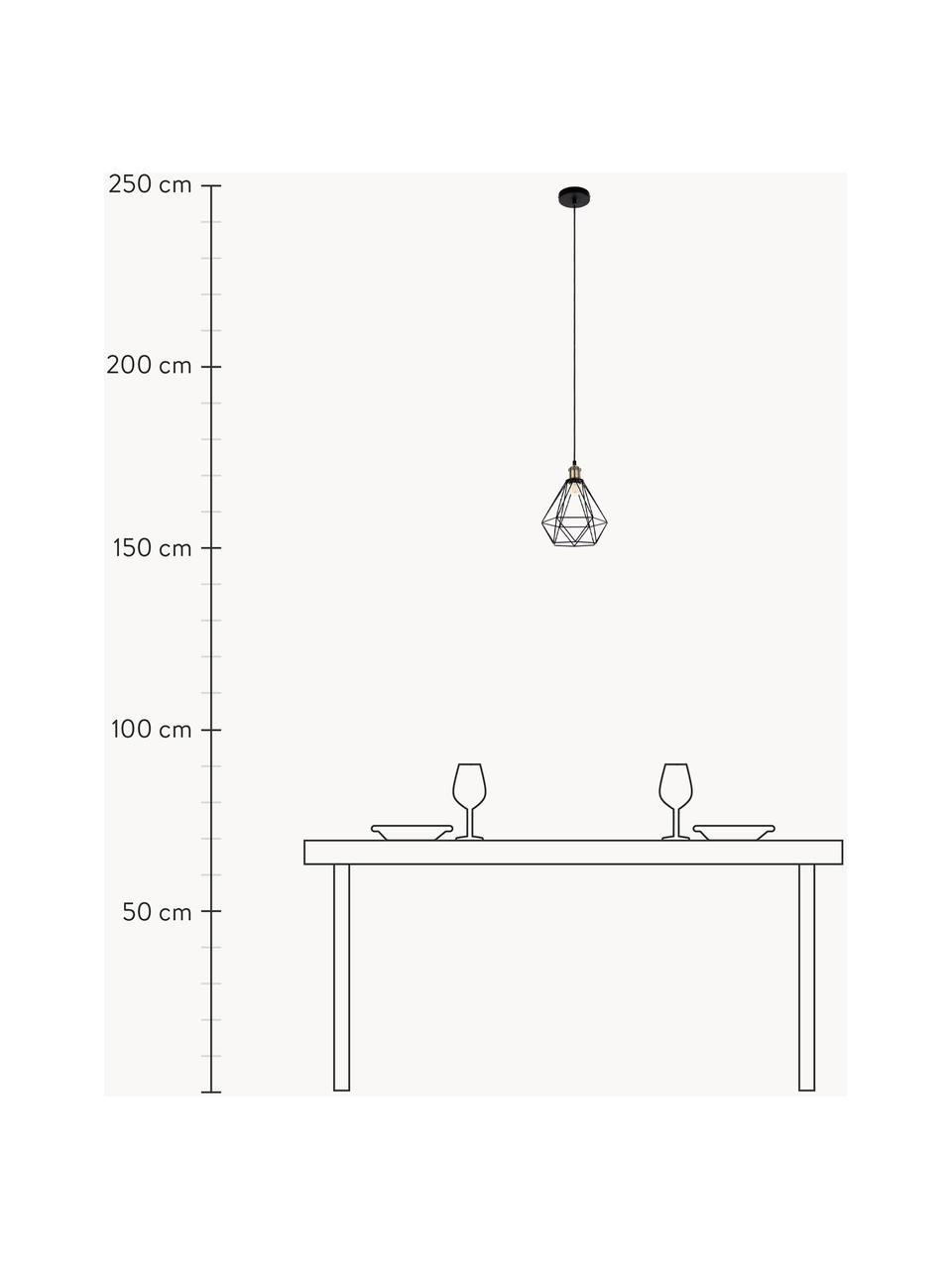 Kleine hanglamp Agnes, Lampenkap: metaal, Decoratie: aluminium, Baldakijn: metaal, Zwart, messingkleurig, Ø 21 x H 22 cm