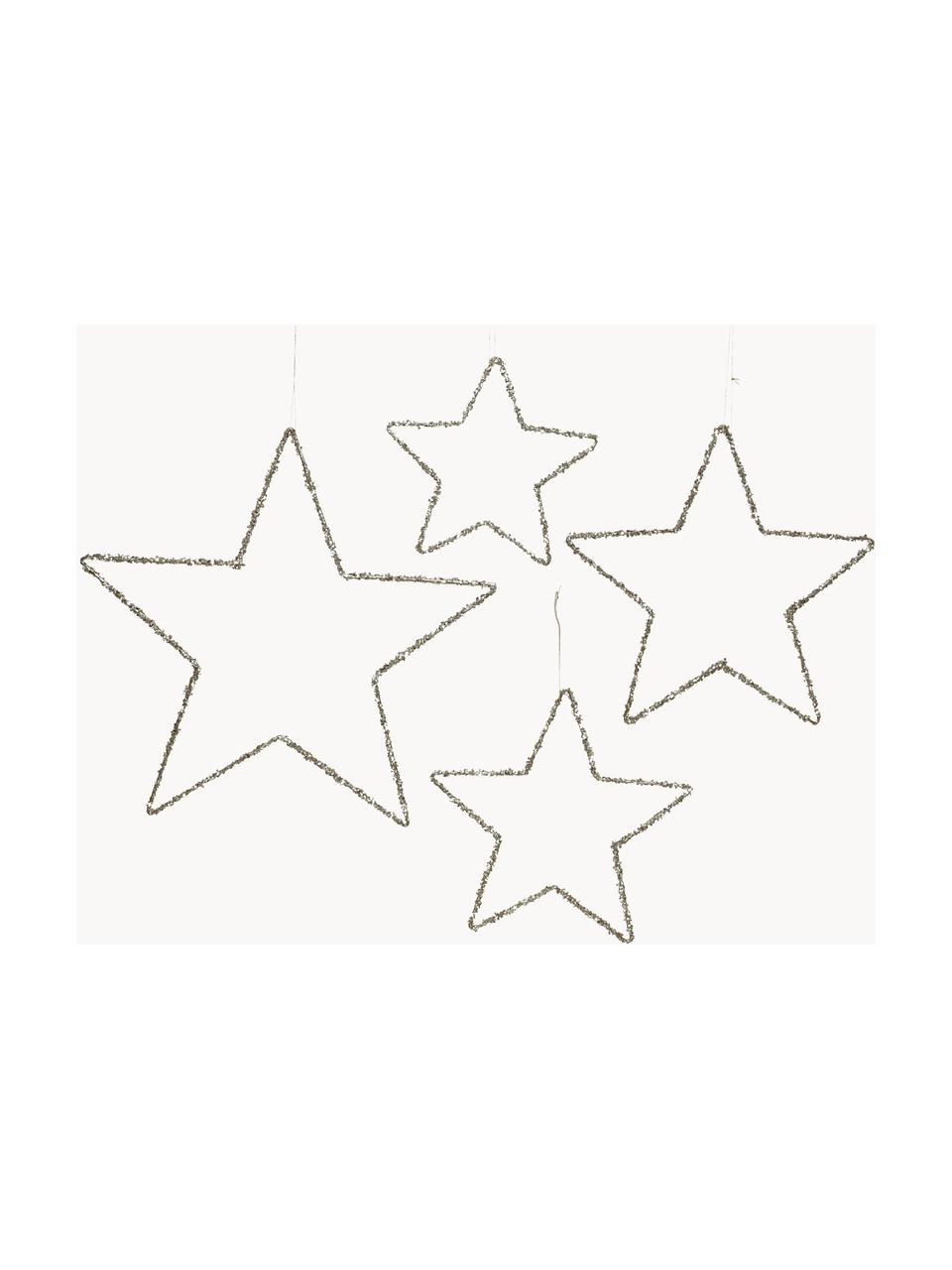 Závesná hviezda Glossa, 4 ks, Kov, Strieborná, Súprava s rôznymi veľkosťami