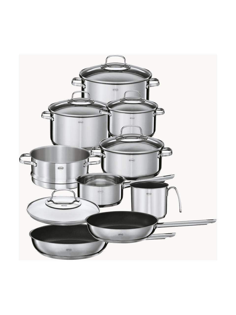 Set 10 pentole in acciaio inox Elegance, Acciaio inossidabile 18/10, Argentato, Set di 10 pezzi in varie misure