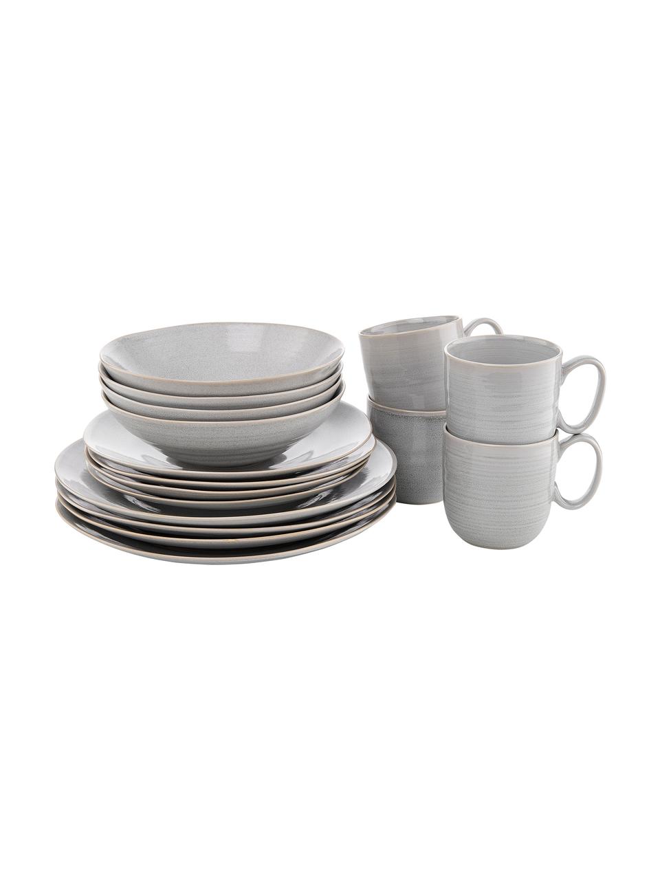 Set 16 stoviglie in gres grigio chiaro per 4 persone Manor, Gres, Grigio chiaro, beige, Set in varie misure