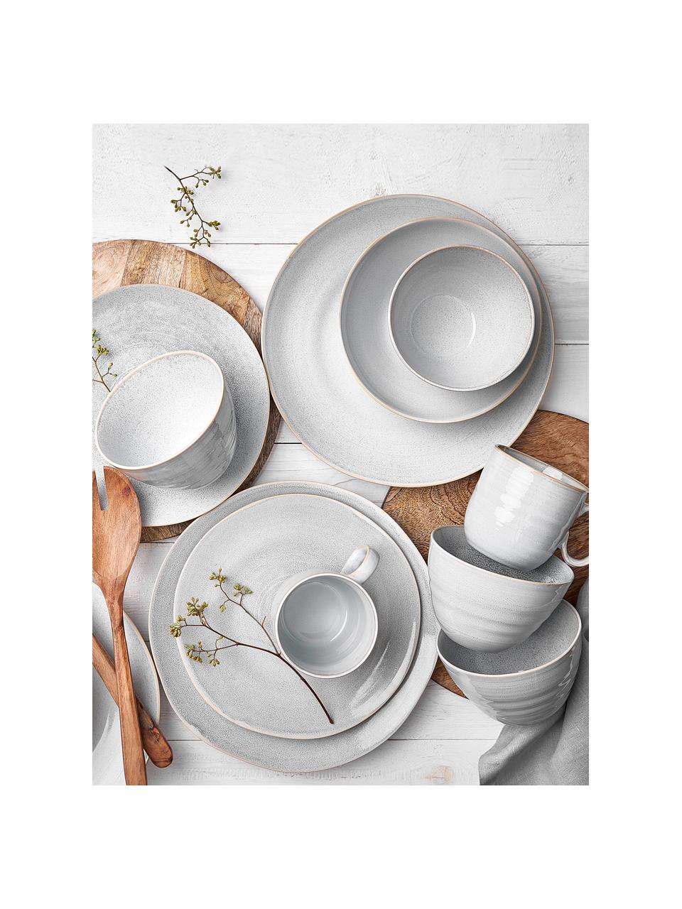 Vajilla artesanal Manor, 4 comensales (16 piezas), Gres, Gris claro, beige, Set de diferentes tamaños