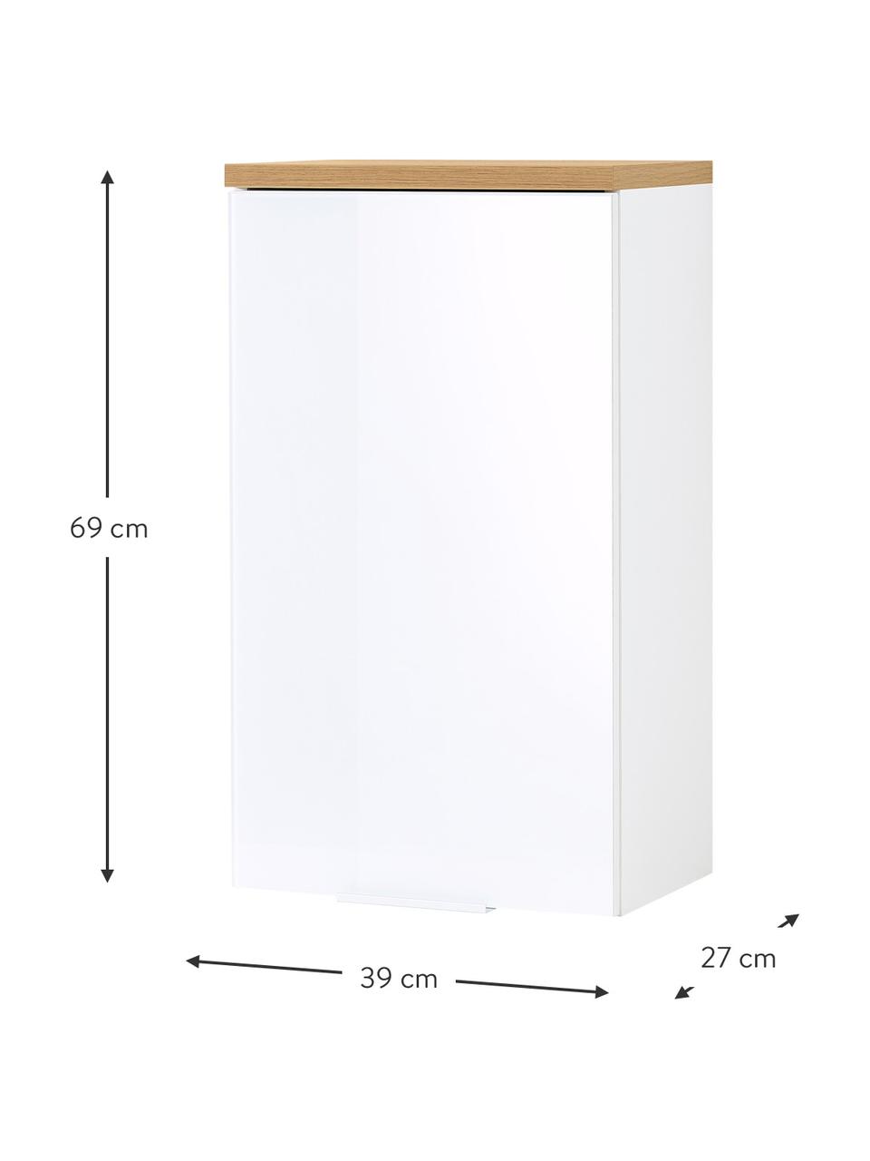 Badkamer wandkast Julian, B 39 cm, Frame: spaanplaat, melamine geco, Wit, houtkleurig, B 39 cm x H 69 cm