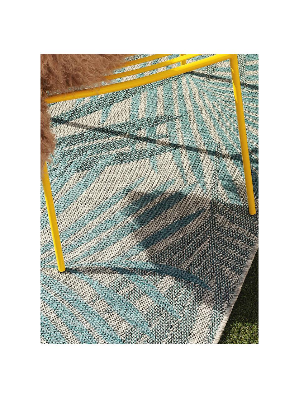 In- & Outdoor-Teppich Cleo mit Palmenblattmotiv, 90% Polypropylen, 10% Polyester, Blau, B 80 x L 150 cm (Größe XS)