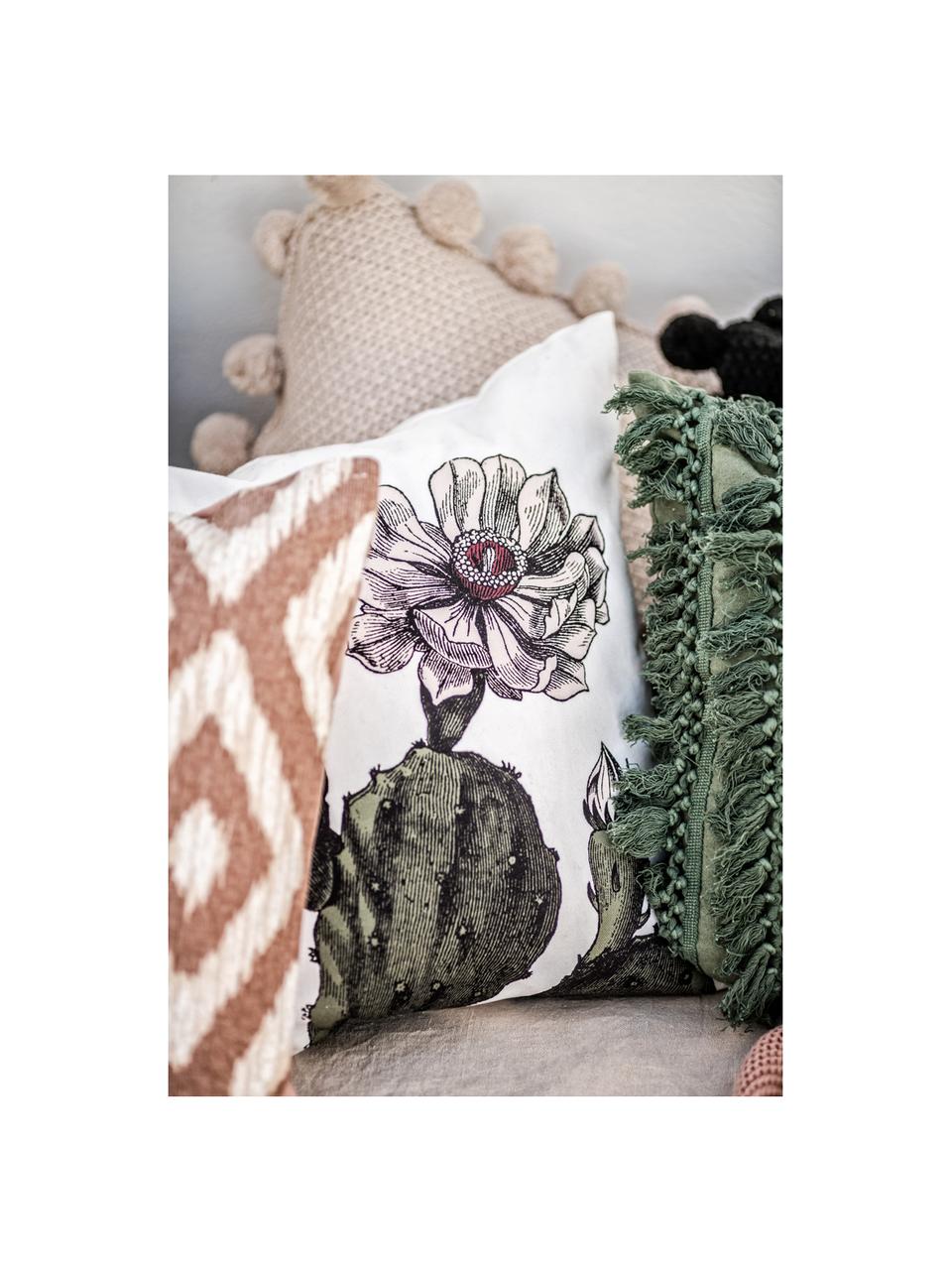Oboustranný polštář s květem kaktusu Desert Bloom, s výplní, Bílá, tmavě zelená, světle růžová, Š 45 cm, D 45 cm