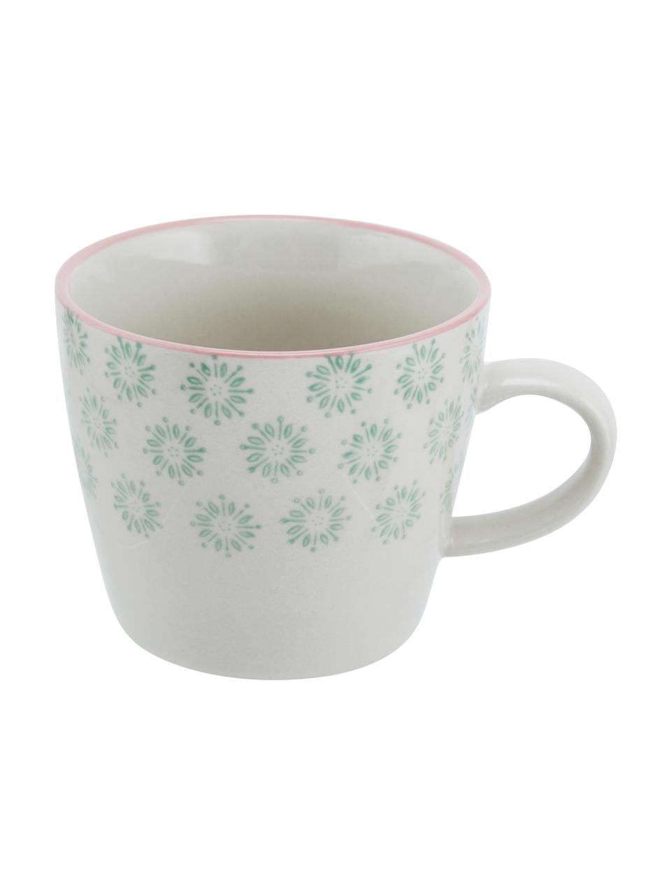 Tasses peintes à la main Patrizia, 3 élém., Grès cérame, Blanc crème, vert, rouge, bleu, Ø 10 x haut. 8 cm, 300 ml