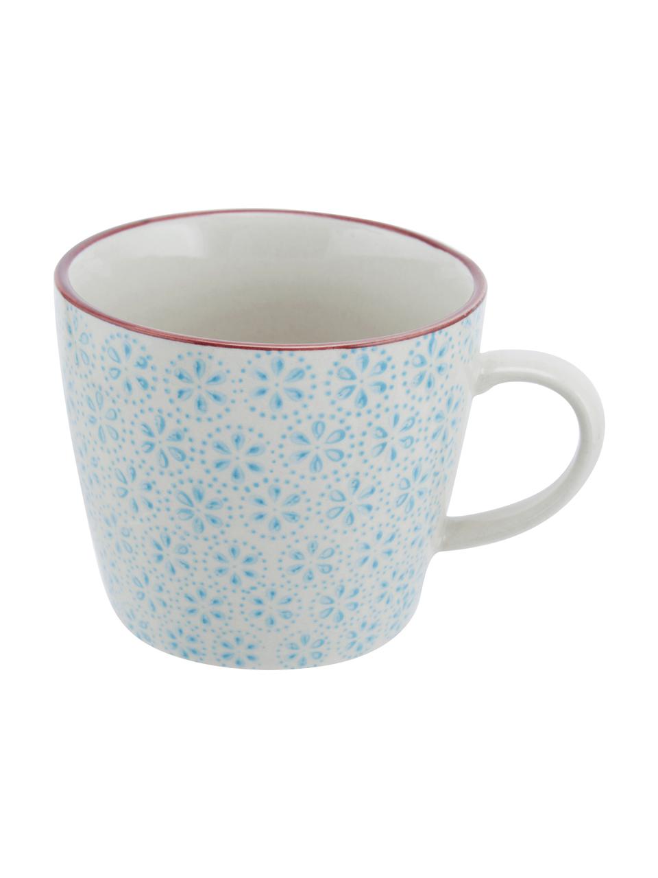 Handbemalte Tassen Patrizia, 3er-Set, Steingut, Cremeweiß, Grün, Rot, Blau, Ø 10 x H 8 cm, 300 ml