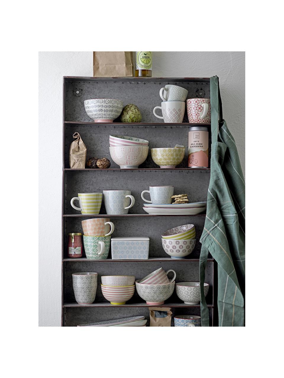 Handbeschilderde Mokken Patrizia met een speels patroon, set van 3, Keramiek, Crèmewit, groen, rood, blauw, Ø 10 x H 8 cm