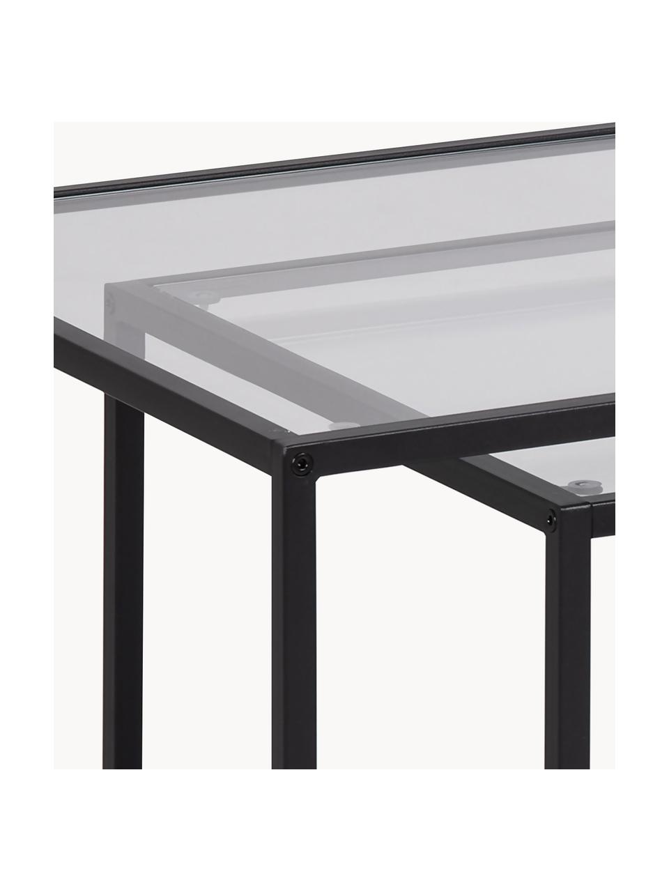 Set de mesa de centro Seaford, 2 uds. con, tableros de cristal, Estructura: metal con pintura en polv, Tablero: vidrio, Estante: tablero de fibras de dens, Negro, transparente, An 90 x F 55 cm