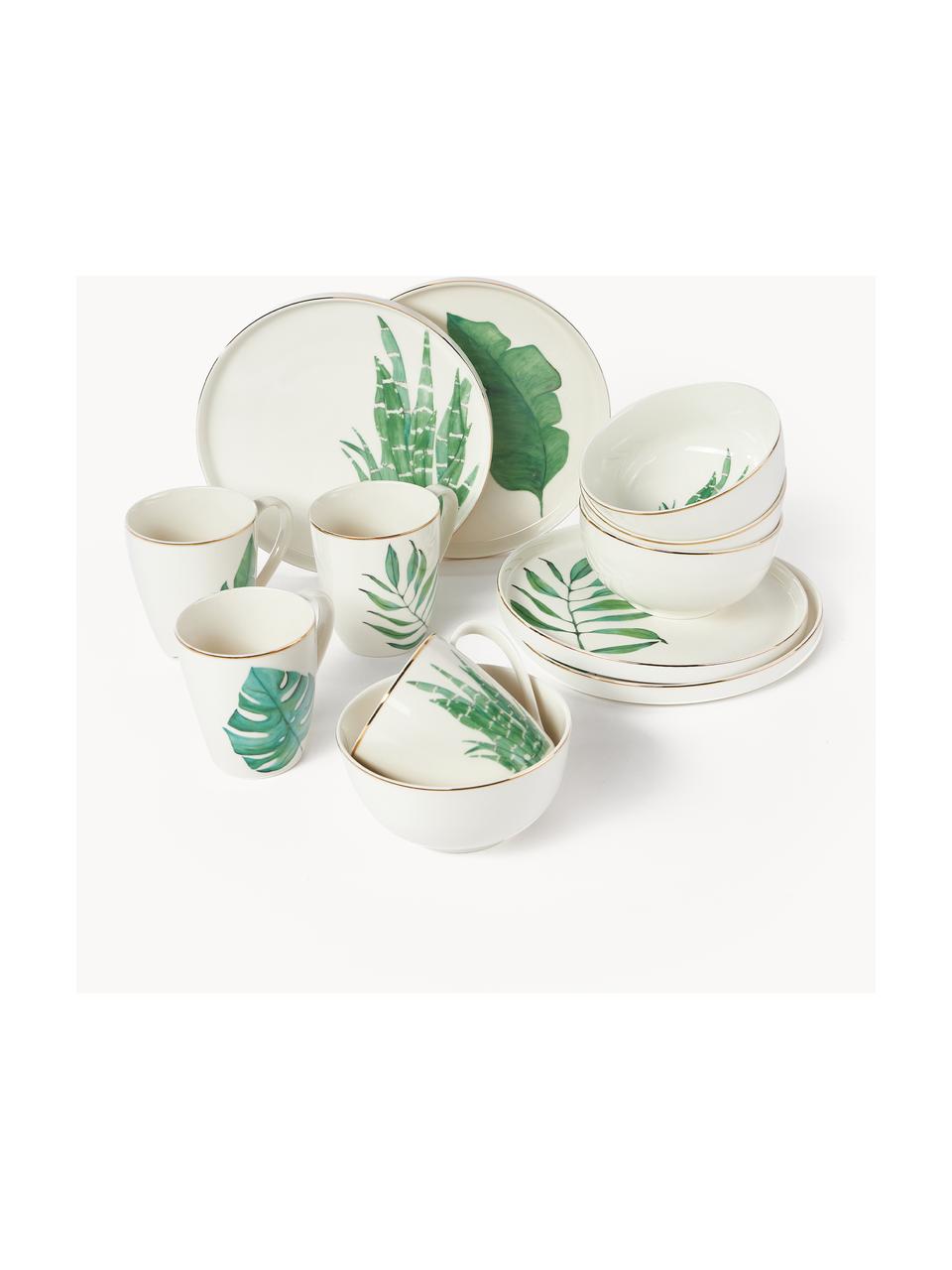 Fine Bone China Geschirr-Set Timba, 4 Personen (12er-Set), Fine Bone China (Porzellan)
Fine Bone China ist ein Weichporzellan, das sich besonders durch seinen strahlenden, durchscheinenden Glanz auszeichnet., Off White, Grün mit Goldrand, Set mit verschiedenen Grössen