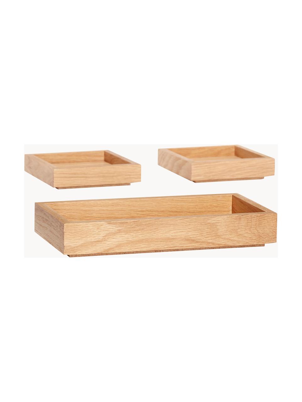 Set de cajas apilables Klara, 3 uds., Chapa de roble, madera de roble con certificado FSC, Madera de roble, Set de diferentes tamaños