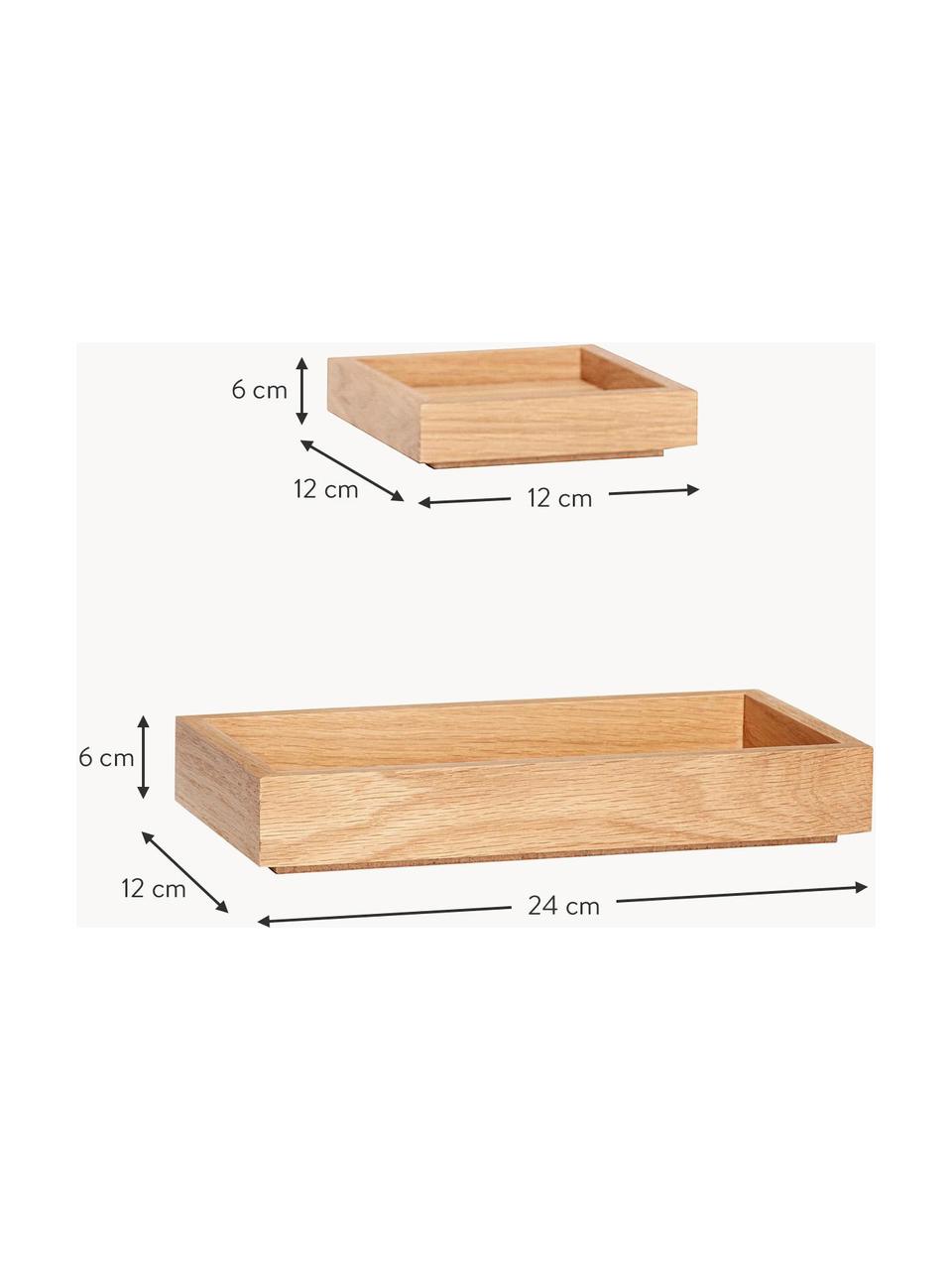 Boîtes de rangement empilables Klara, 3 élém., Placage en bois de chêne, bois de chêne, certifié FSC, Bois de chêne, Lot de différentes tailles