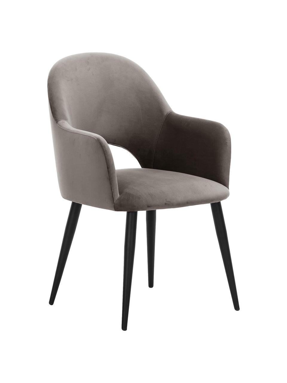 Krzesło z podłokietnikami z aksamitu Rachel, Tapicerka: aksamit (poliester) Dzięk, Nogi: metal malowany proszkowo, Taupe aksamit, S 56 x G 70 cm