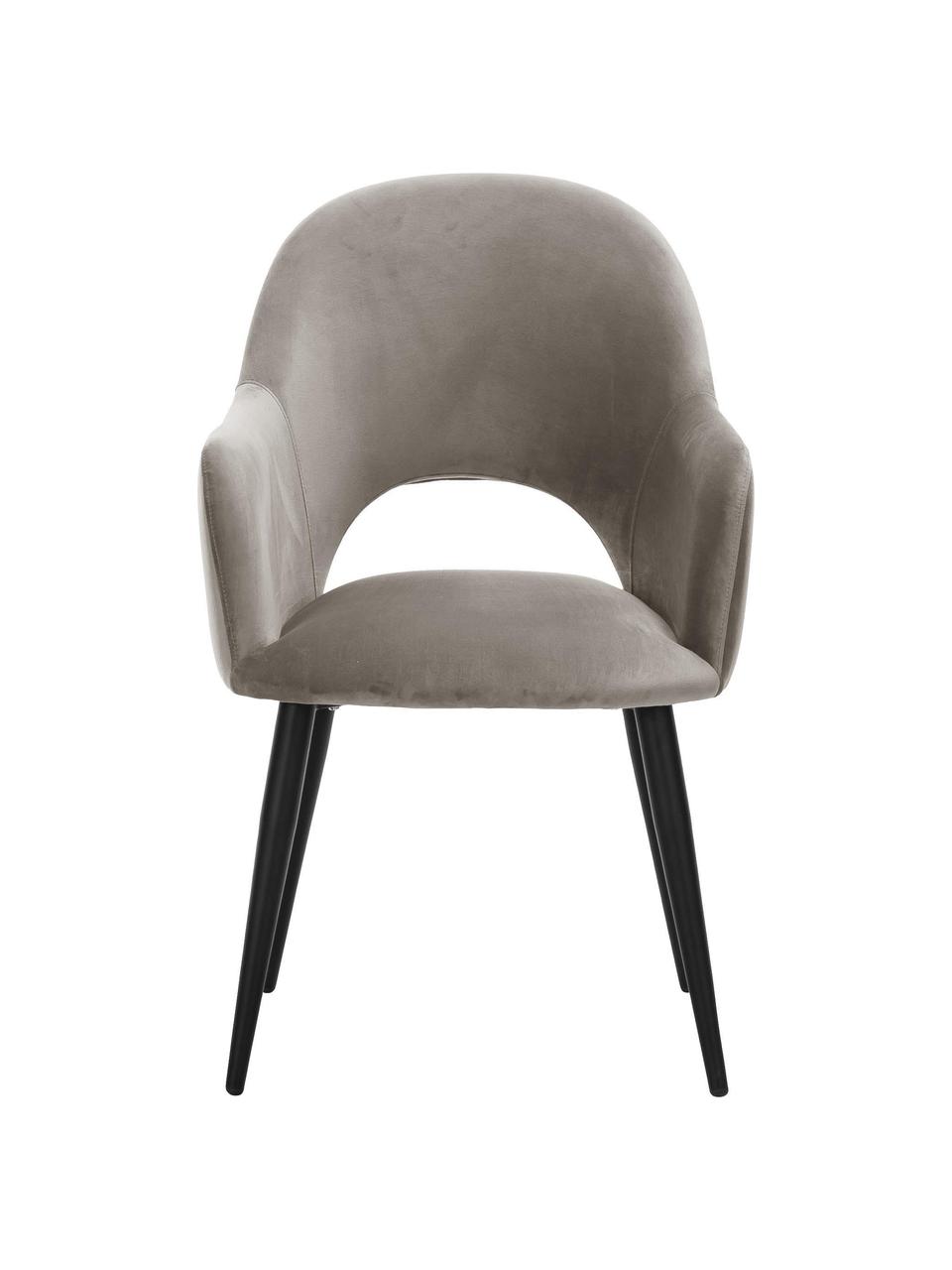 Krzesło z podłokietnikami z aksamitu Rachel, Tapicerka: aksamit (poliester) Dzięk, Nogi: metal malowany proszkowo, Taupe aksamit, S 55 x G 65 cm