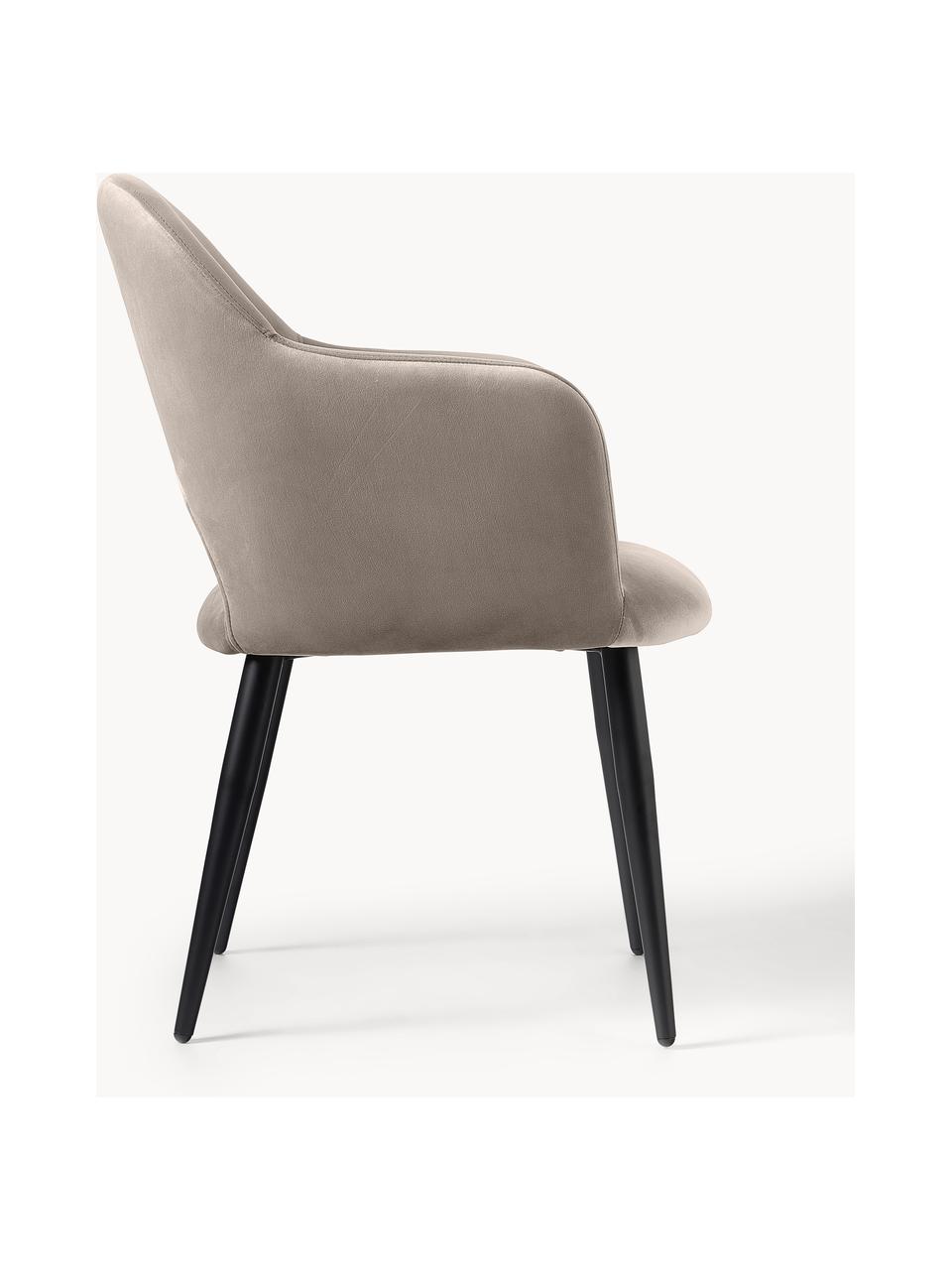 Zamatová stolička s opierkami Rachel, Zamatová sivobéžová, čierna matná, Š 55 x H 65 cm
