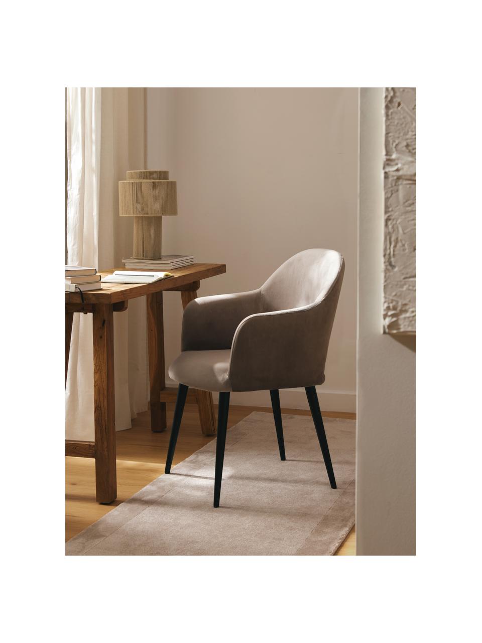 Krzesło z podłokietnikami z aksamitu Rachel, Tapicerka: aksamit (100% poliester) , Nogi: metal galwanizowany, Stelaż: sklejka Ten produkt jest , Taupe aksamit, S 55 x G 65 cm