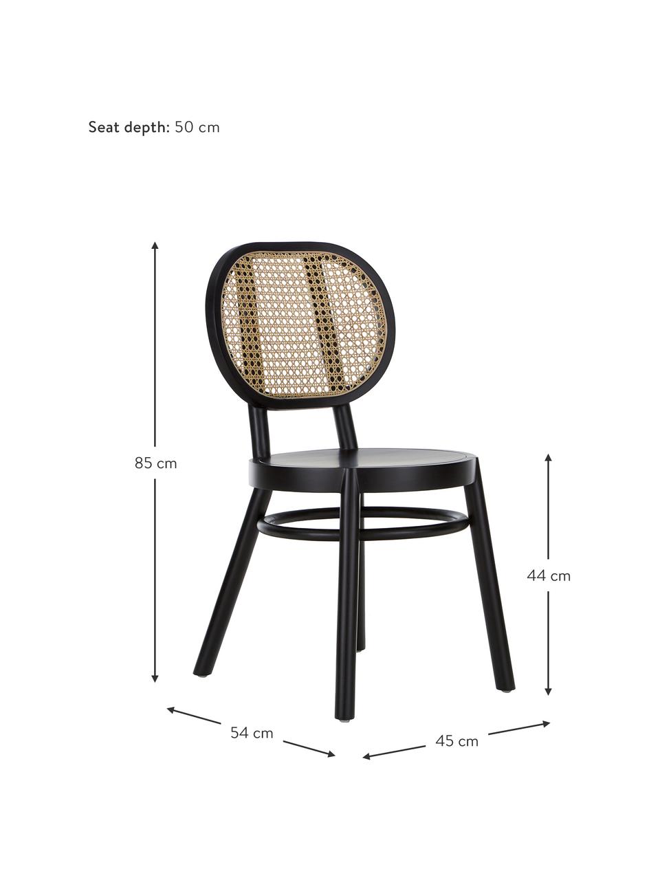 Houten stoel Retro met Weens vlechtwerk, Zwart, B 45 x D 54 cm