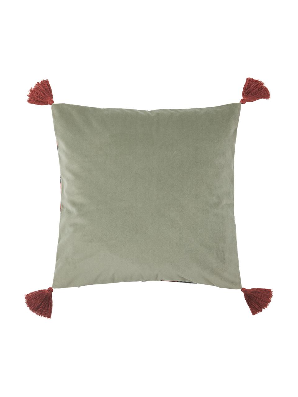 Poszewka na poduszkę z aksamitu z chwostami Pari, Szałwiowy zielony, czerwony, żółty, S 45 x D 45 cm