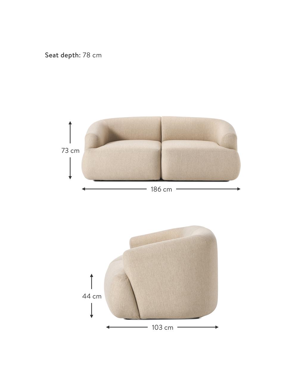 Modulares Sofa Sofia (2-Sitzer), Bezug: 100 % Polypropylen Der ho, Gestell: Fichtenholz, Spanplatte, , Füße: Kunststoff, Webstoff Hellbeige, B 186 x T 103 cm