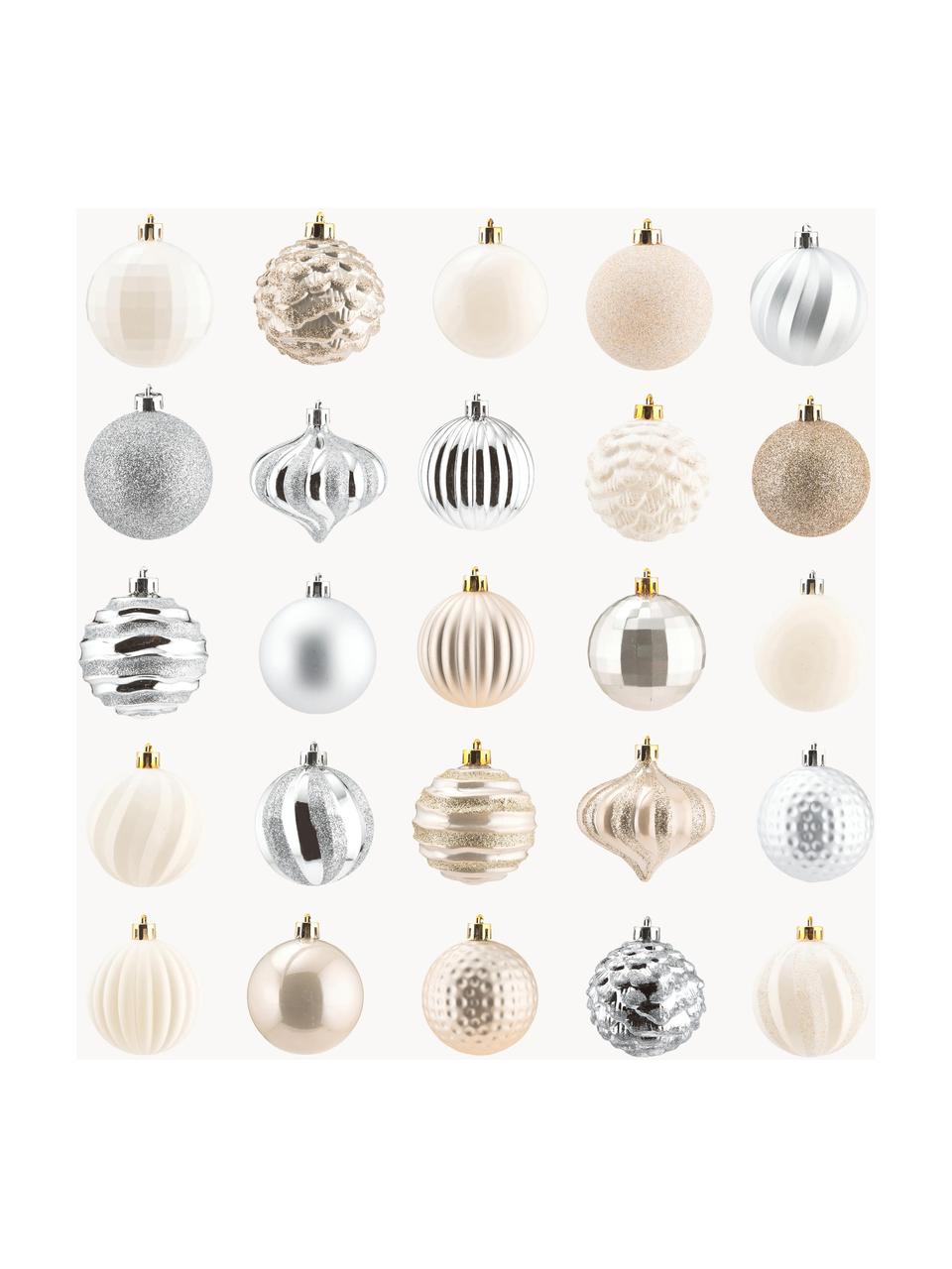 Set de bolas de Navidad irrompibles Turnip Ø 7 cm, 60 uds., Oro, plata, blanco, Ø 7 cm