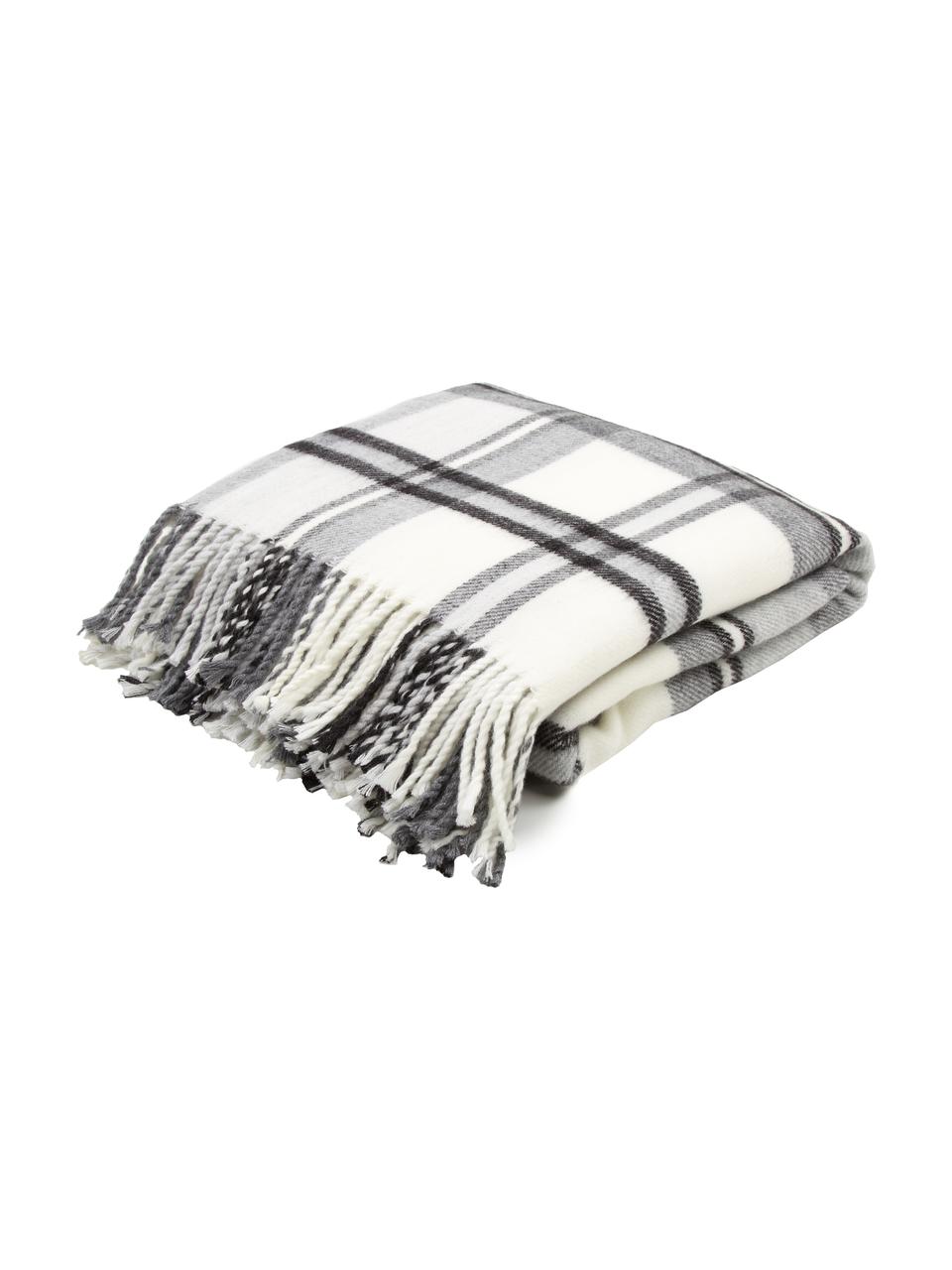 Geruite plaid Neva met franjes, 100% polyacryl, Zwart, B 130 x L 170 cm