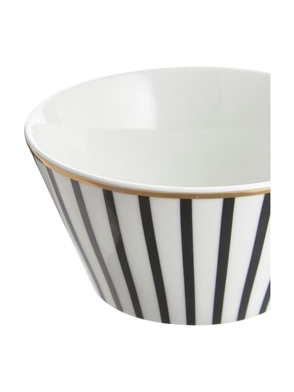 Cuencos pequeños Pluto Loft, 4 uds., Porcelana, Negro y blanco con borde dorado, Ø 10 x Al 6 cm