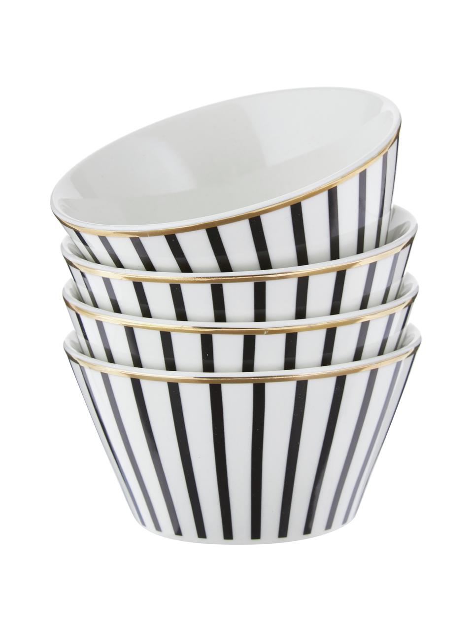 Miseczka Pluto Loft, 4 szt., Porcelana, Czarno-biały ze złotą krawędzią, Ø 10 x W 6 cm
