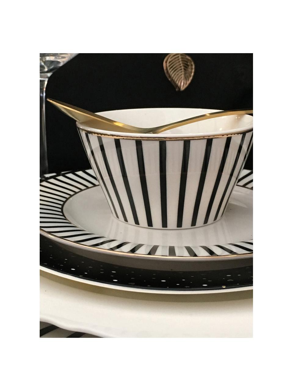 Petits bols en porcelaine Pluto Loft, 4 pièces, Porcelaine, Noir, blanc avec bordure dorée, Ø 10 x haut. 6 cm