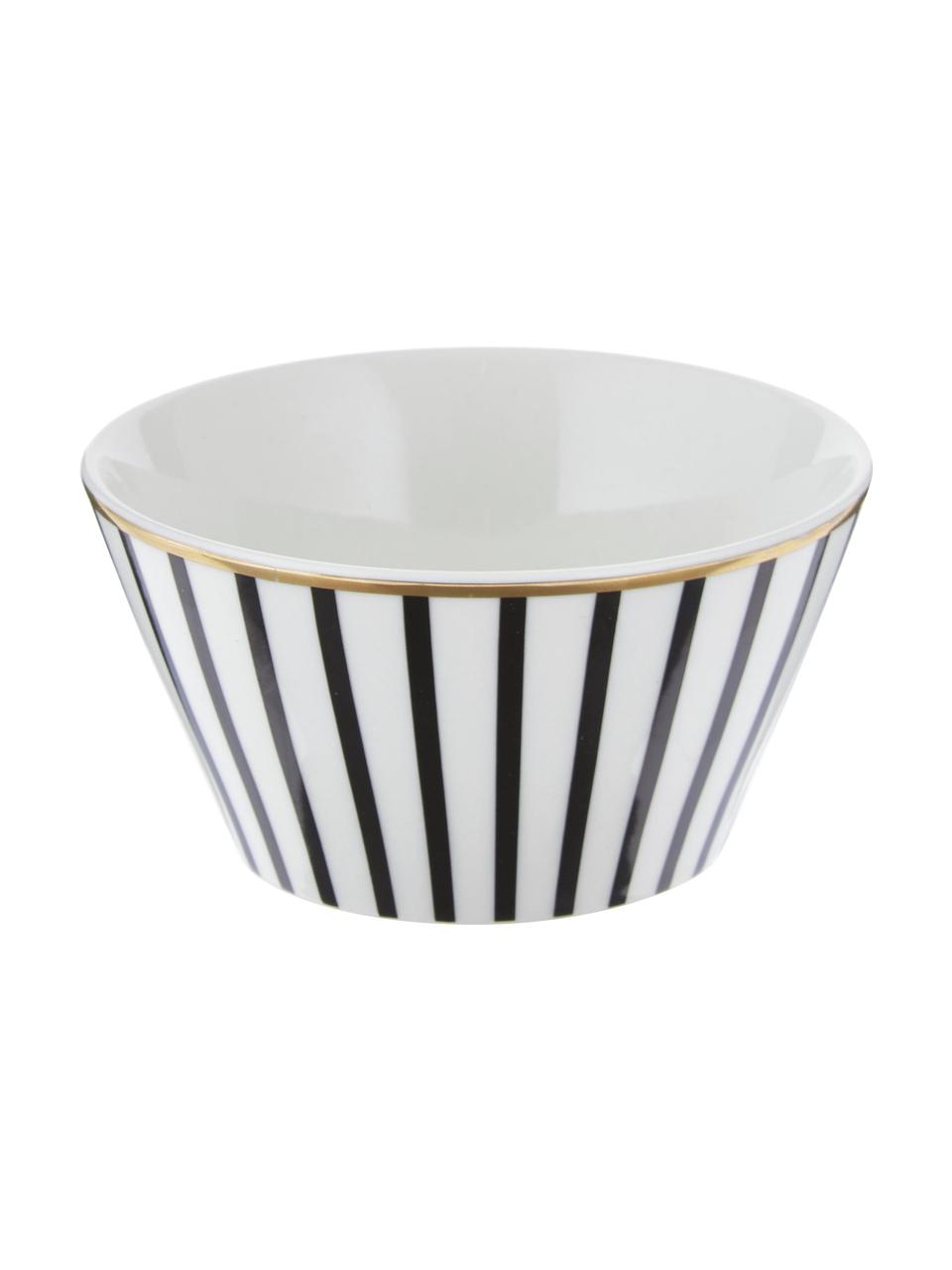 Miseczka Pluto Loft, 4 szt., Porcelana, Czarno-biały ze złotą krawędzią, Ø 10 x W 6 cm
