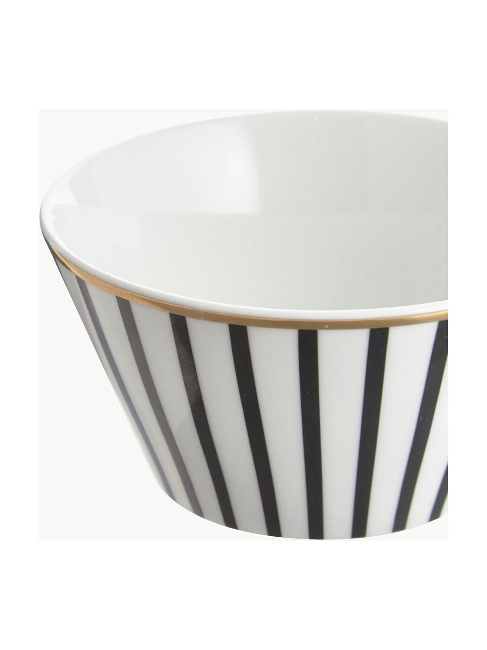 Petits bols en porcelaine Pluto Loft, 4 pièces, Porcelaine, Noir, blanc avec bordure dorée, Ø 10 x haut. 6 cm