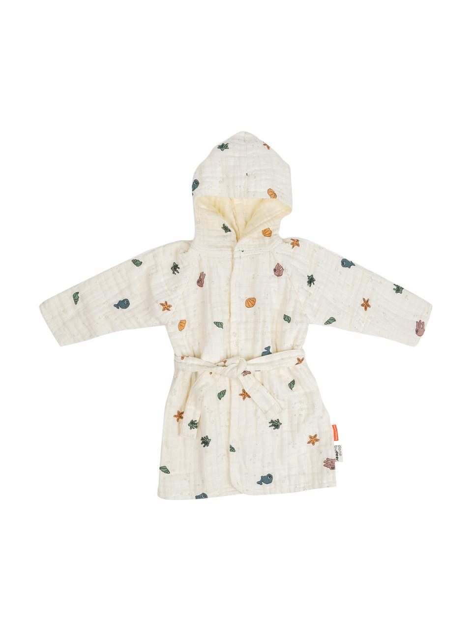 Peignoir bébé Sea Friends, tailles variées, 100 % coton bio, certifié GOTS, Ecru, multicolore, larg. 42 x long. 60 cm