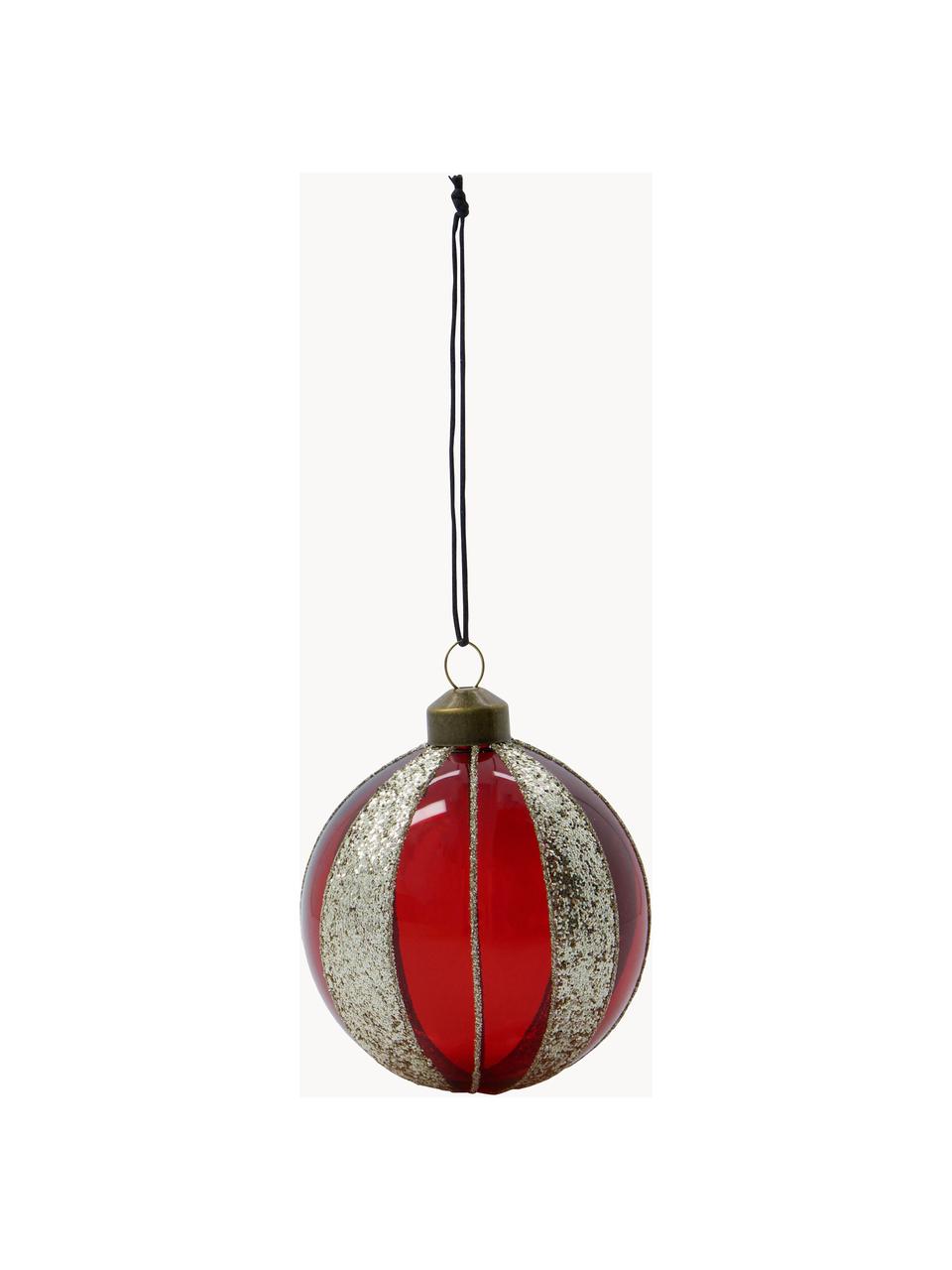 Boules de Noël Mult, 4 pièces, Verre, Lie de vin, argenté, Ø 8 cm