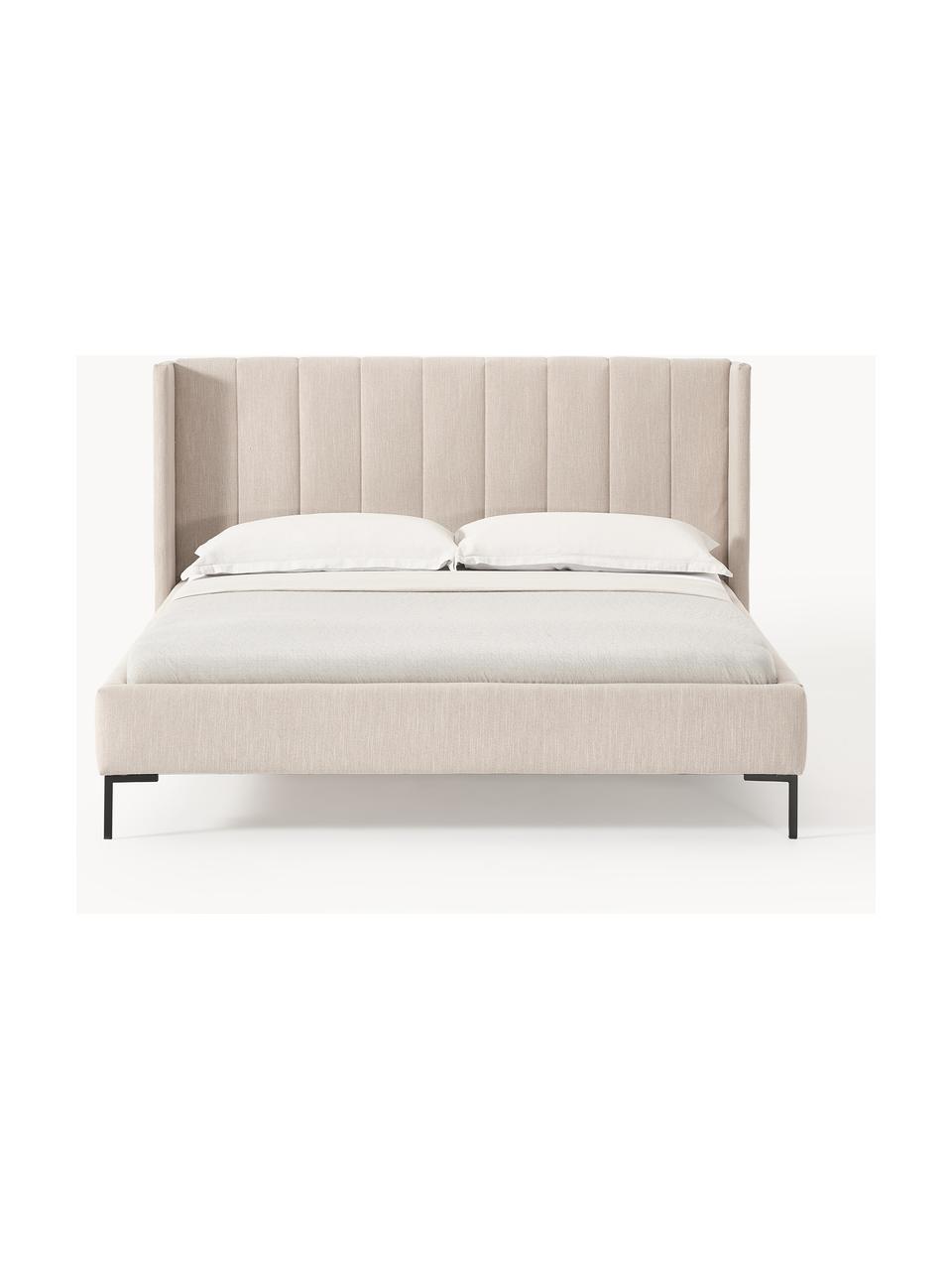 Cama tapizada Dusk, Tapizado: tejido finamente estructu, Estructura: madera de pino maciza con, Patas: metal con pintura en polv, Tejido beige oscuro, An 180 x L 200 cm