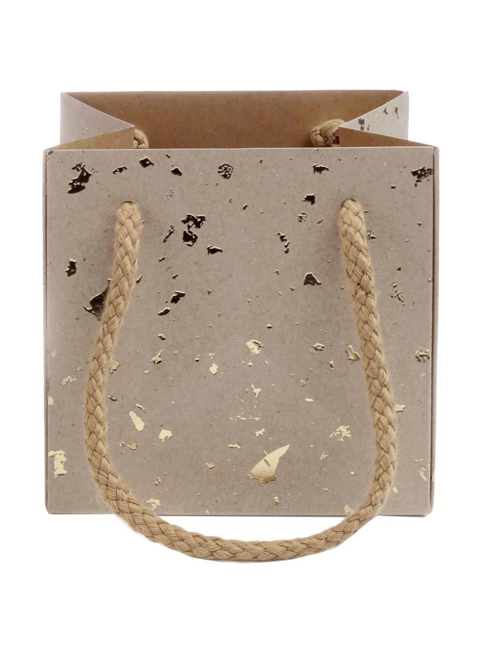 Bolsas para regalo Carat, 3 uds., Asas: algodón, Bolsa: papel de estraza, Marrón, dorado, An 13 x Al 13 cm