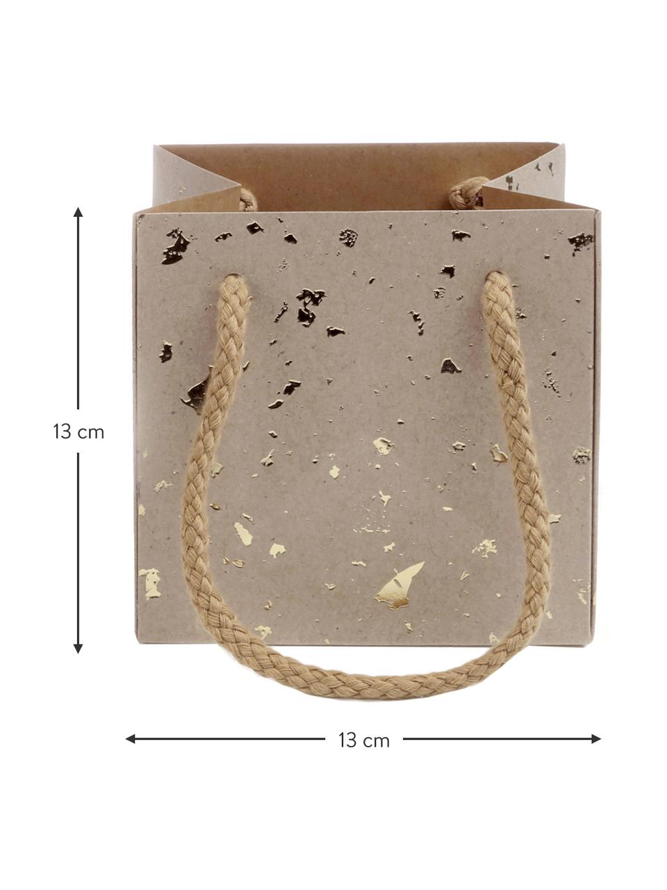 Geschenktaschen Carat, 3 Stück, Griffe: Baumwolle, Tasche: Kraftpapier, Braun, Goldfarben, B 13 x H 13 cm