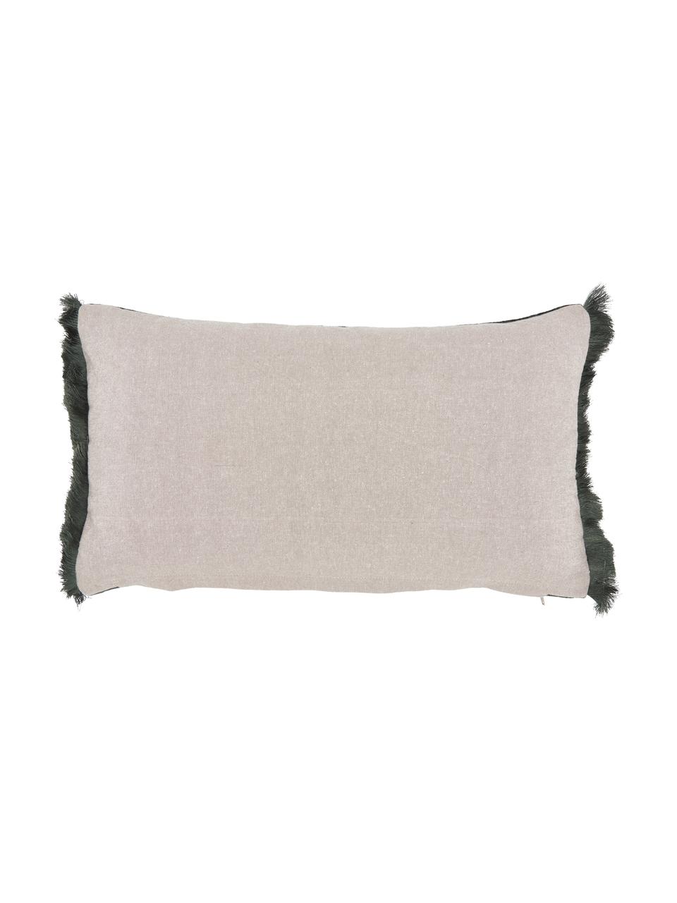 Coussin rectangulaire en velours à franges Crushed, Vert