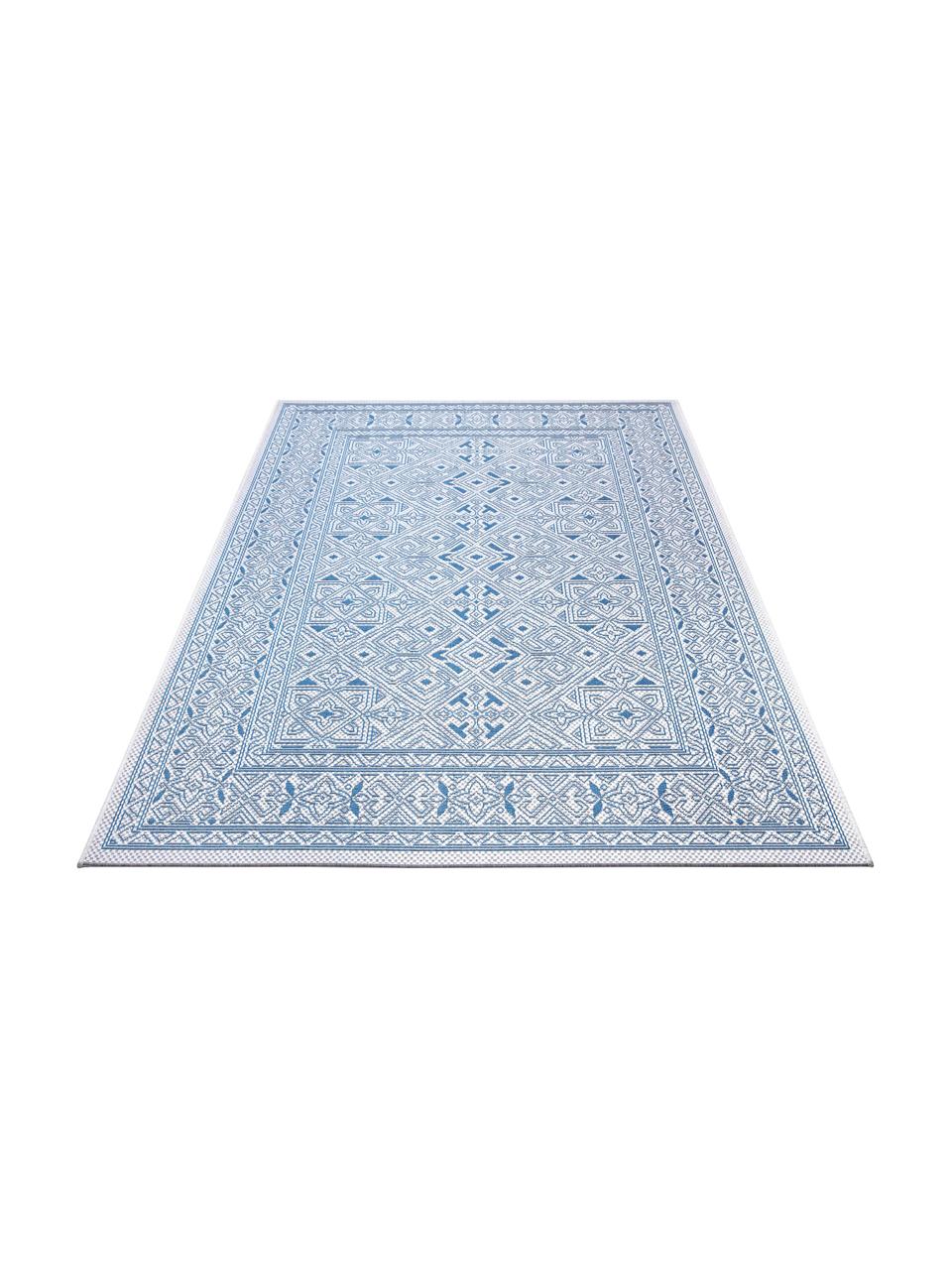 In- & outdoor vloerkleed met patroon Jaffa in blauw, 100% polypropyleen, Blauw, crèmekleurig, B 160 x L 230 cm (maat M)