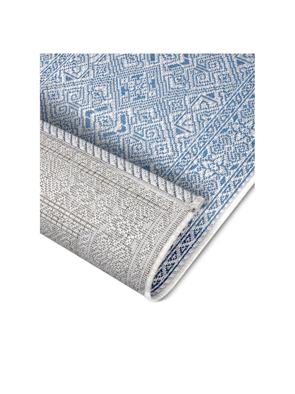 In- & outdoor vloerkleed met patroon Jaffa in blauw, 100% polypropyleen, Blauw, crèmekleurig, B 160 x L 230 cm (maat M)