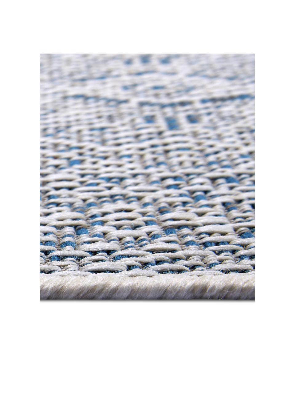 In- & outdoor vloerkleed met patroon Jaffa in blauw, 100% polypropyleen, Blauw, crèmekleurig, B 160 x L 230 cm (maat M)