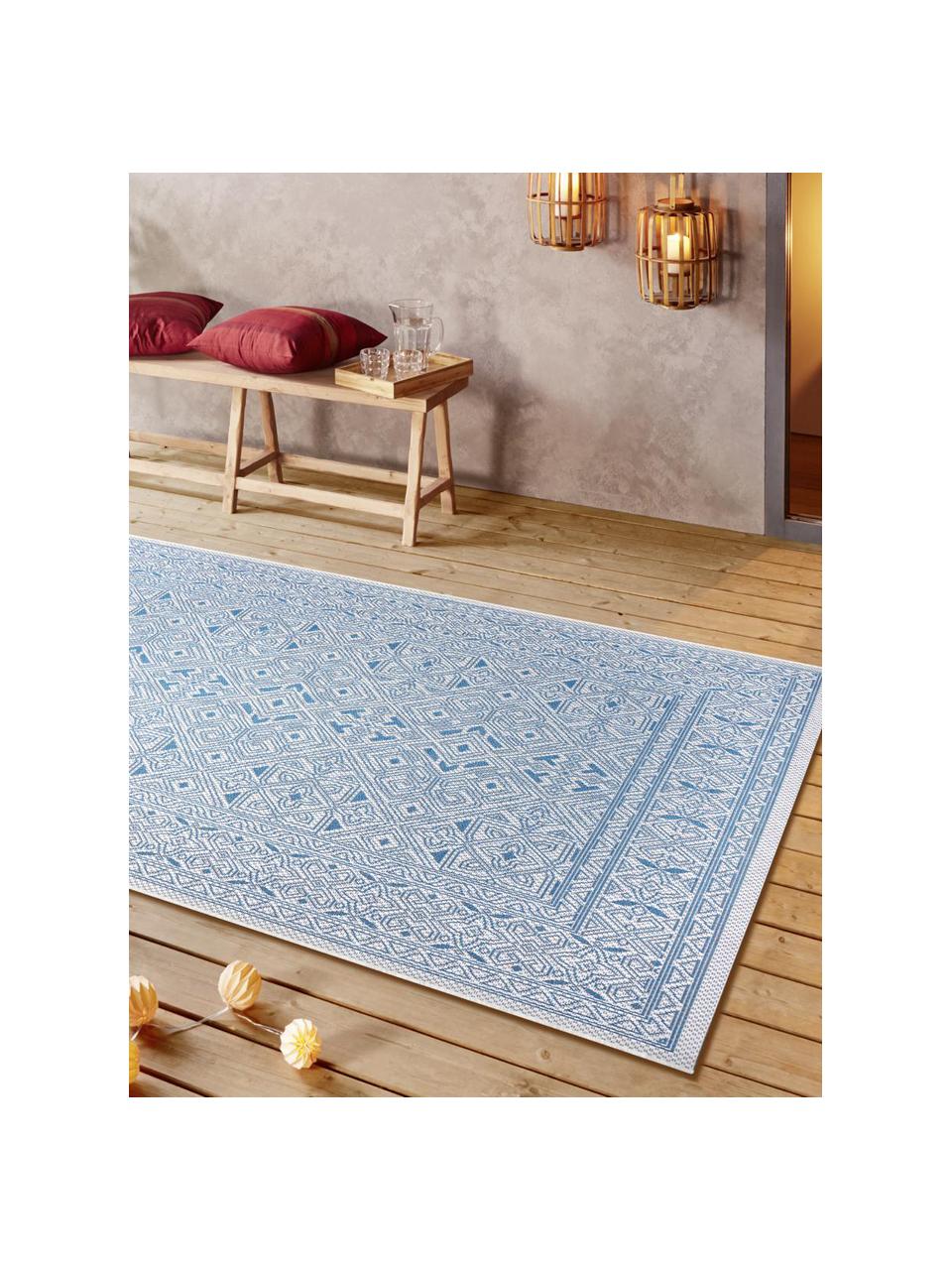 Gemusterter In- & Outdoor-Teppich Jaffa in Blau, 100 % Polypropylen, Blau, Cremefarben, B 160 x L 230 cm (Größe M)