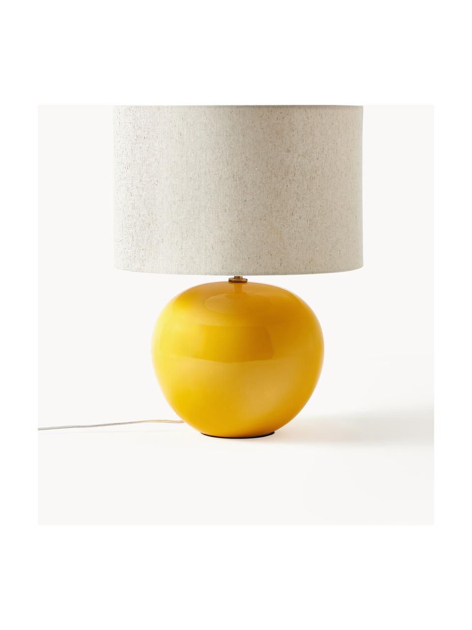 Keramik-Tischlampe Marin, Lampenschirm: Leinen (100 % Polyester), Sonnengelb, Hellbeige, Ø 35 x H 46 cm