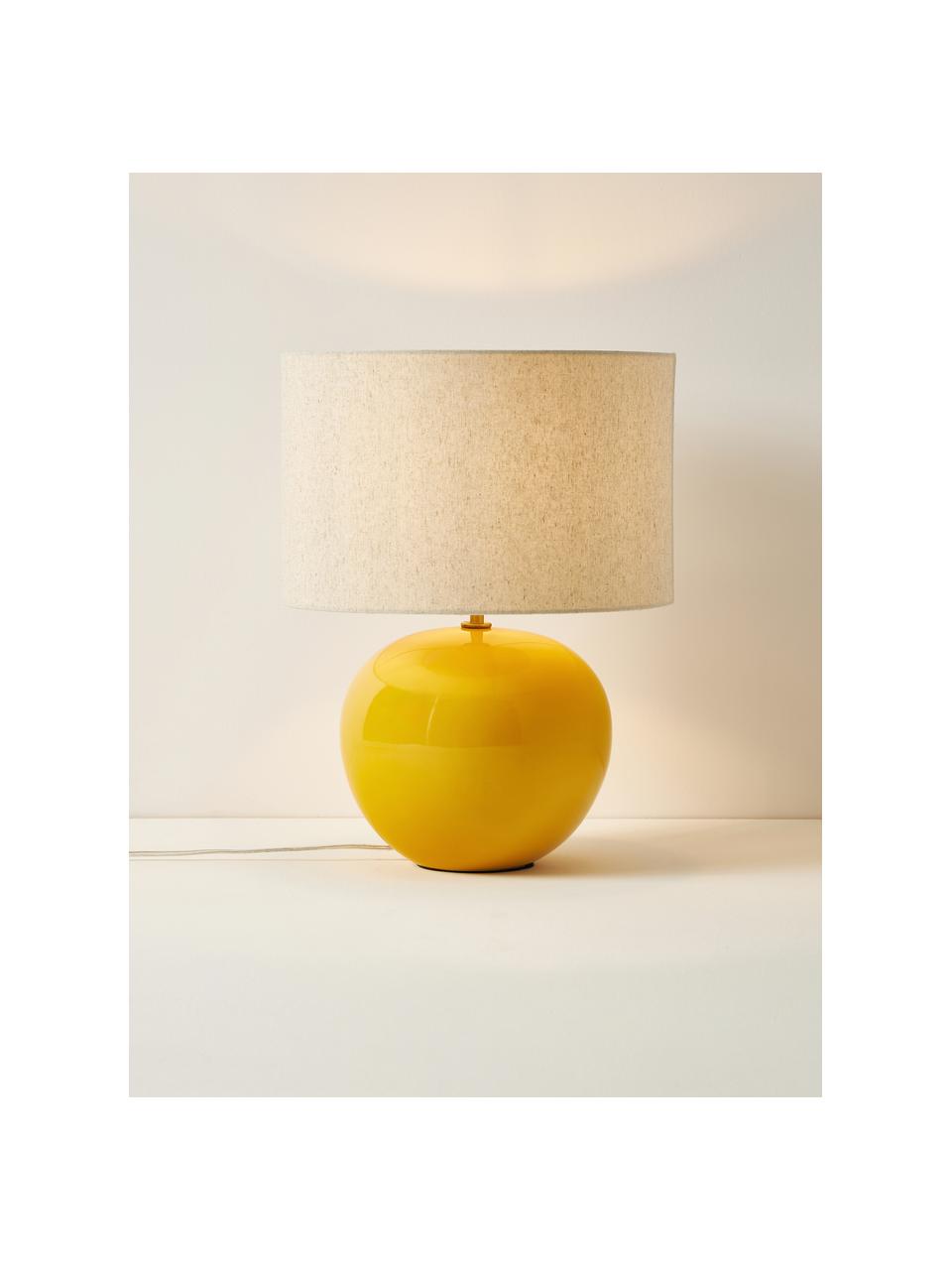 Keramische tafellamp Marin, Lampenkap: linnen (100% polyester), Lampvoet: keramiek, Zonnengeel, lichtbeige, Ø 35 x H 46 cm