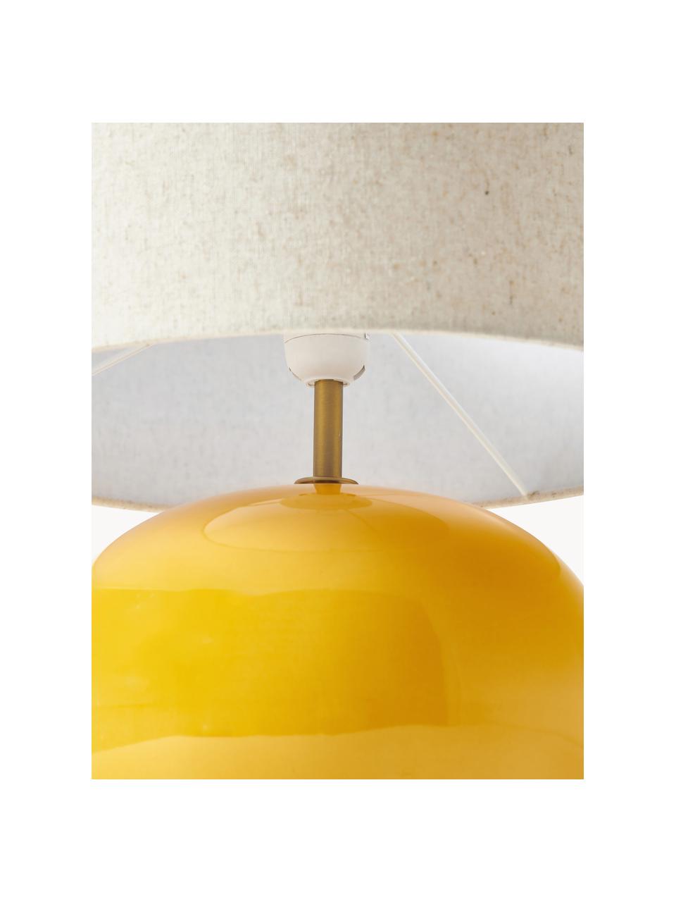 Lampada da tavolo in ceramica Marin, Paralume: lino (100% poliestere), Giallo acceso, beige chiaro, Ø 35 x Alt. 46 cm