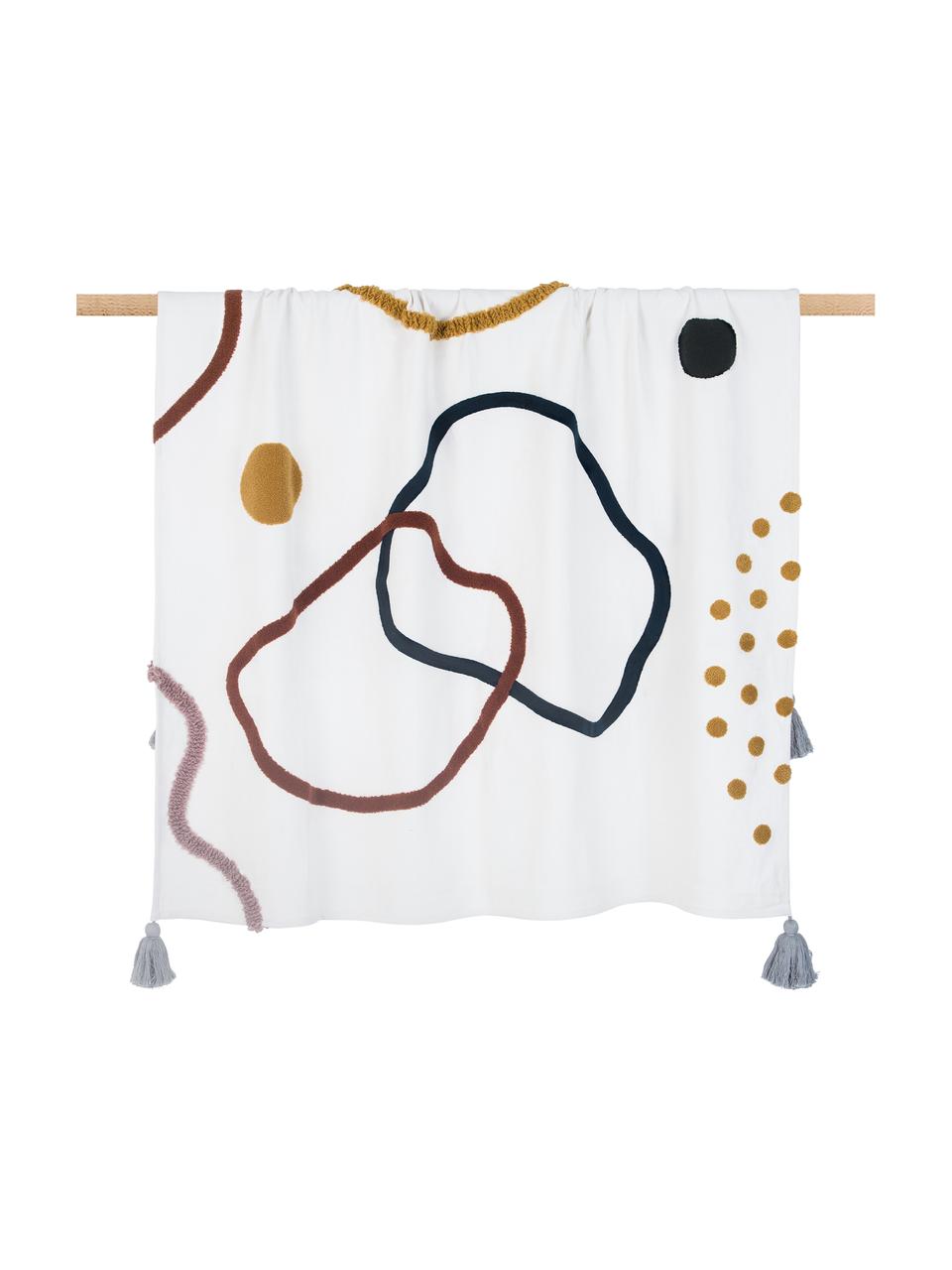 Plaid en coton motif abstrait Pablo, Endroit : multicolore Envers : blanc