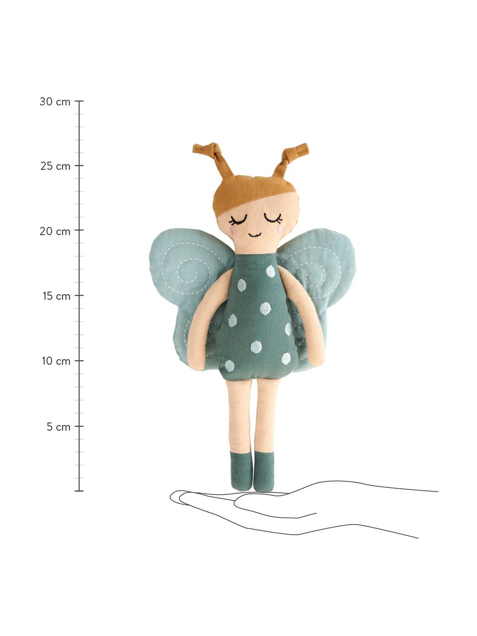 Muñeca de trapo Butterfly, Funda: 100% algodón, Verde menta, crema, An 8 x Al 27 cm