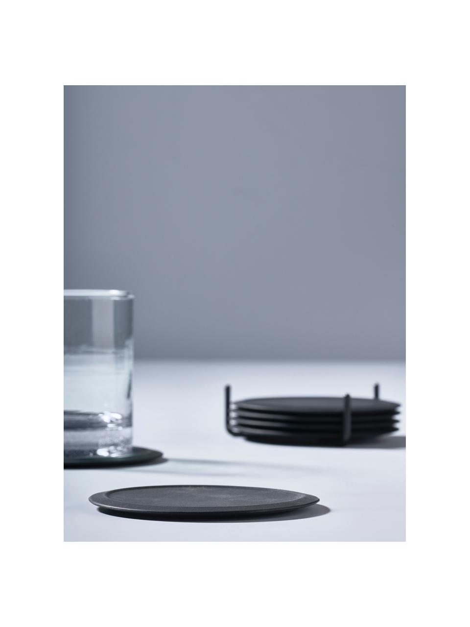 Posavasos de silocona con soporte Plain, 6 uds., Negro, Ø 10 cm